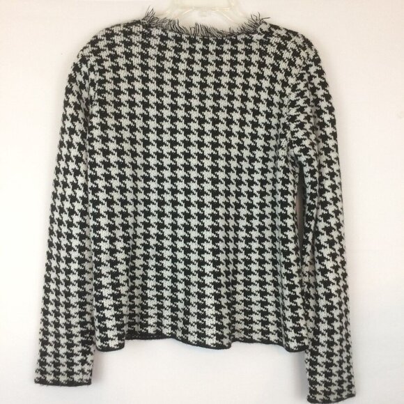 Worthington Womens Open Front Cardigan Size M Black White Houndstooth Fringes - Picture 10 of 11